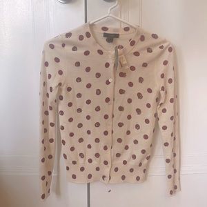 J. Crew cream cardigan with sparkly red polka dots XXS new with tags